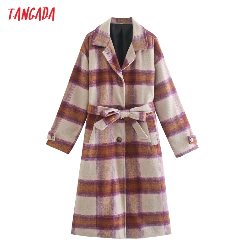 

Tangada 2021 New Women's Winter Plaid Oversized Coats With Slash Long Sleeves Pocket 2021 Ladies Long Coat 8Y218