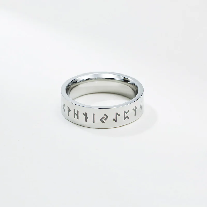 Engraved Norse Pagan Viking Rune Women Ring Stainless Steel Silver Color 6mm | Rings