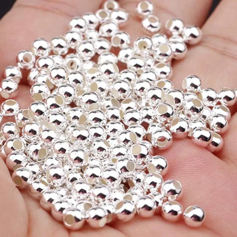 Маленькое отверстие подлинное Настоящее чистое твердое серебряные бусины 925