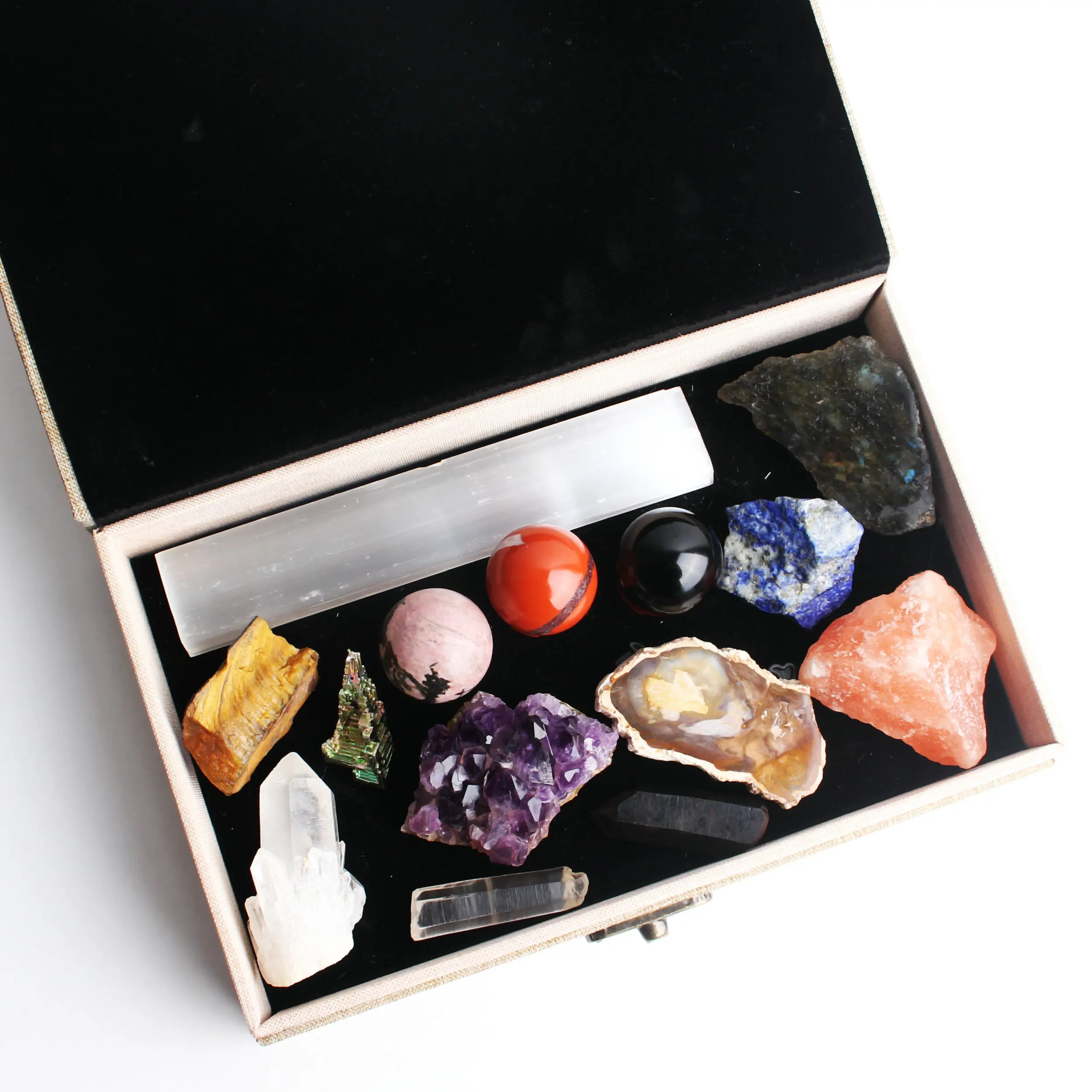 

14Pcs natural crystal stones crystal ball crystal cluster Amethyst original mineral specimen stone reiki healing gift box