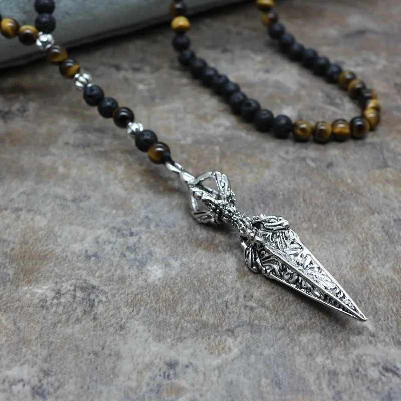 

Men's and Women's Unique Creative Arrow Pendant Tiger Eye Lava Beaded Necklace Jewelry Gift
