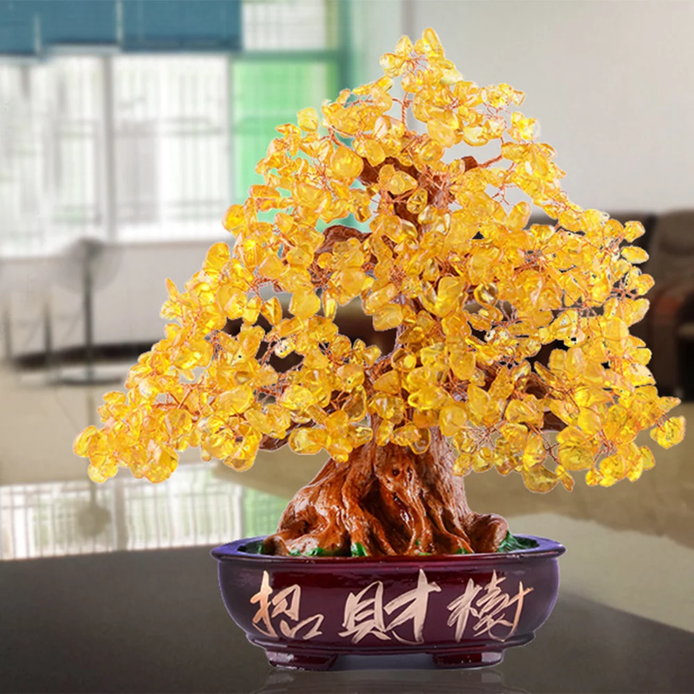 С украшением в виде кристаллов Lucky деньги Фортуна дерево китайский золотой Офис