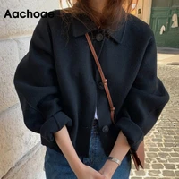 aachoae 2021 autumn winter women elegant solid color wool coats chic turn down collar long sleeve coat female chic outerwear