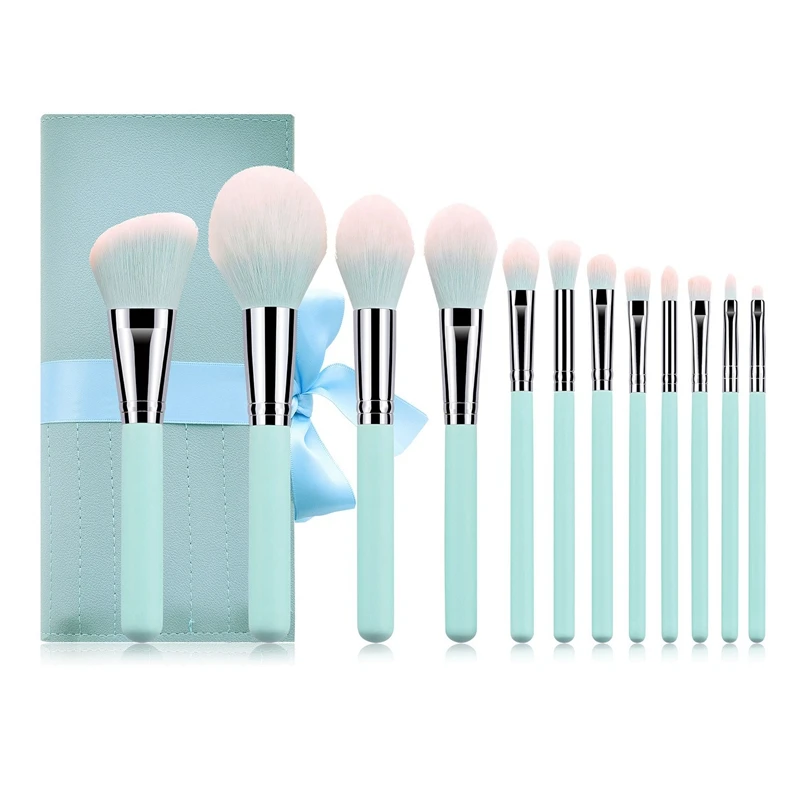 

12 Pcs Makeup Brush Set Powder Eye Shadow Blending Eyeliner Eyelash Eyebrow Makeup Brushes Beauty Cosmetic Brush Tool Light Blue