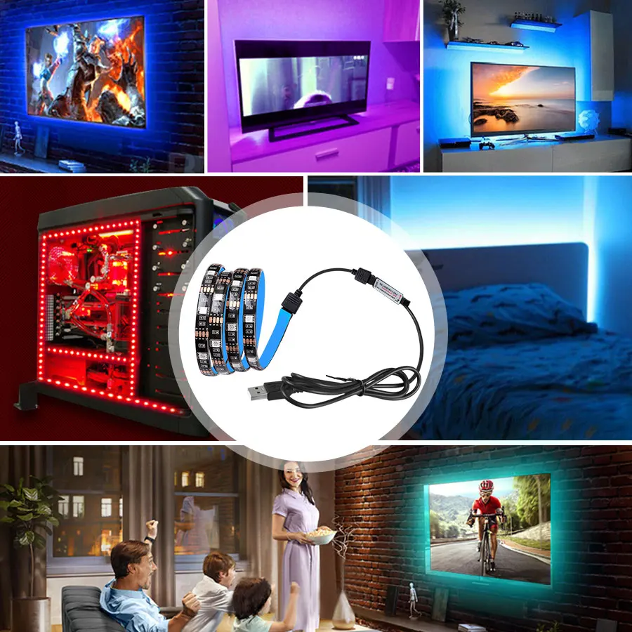 Светодиодный ночник с питанием от USB 5 В 5050 SMD RGB лента 0 3 м подсветильник ка для