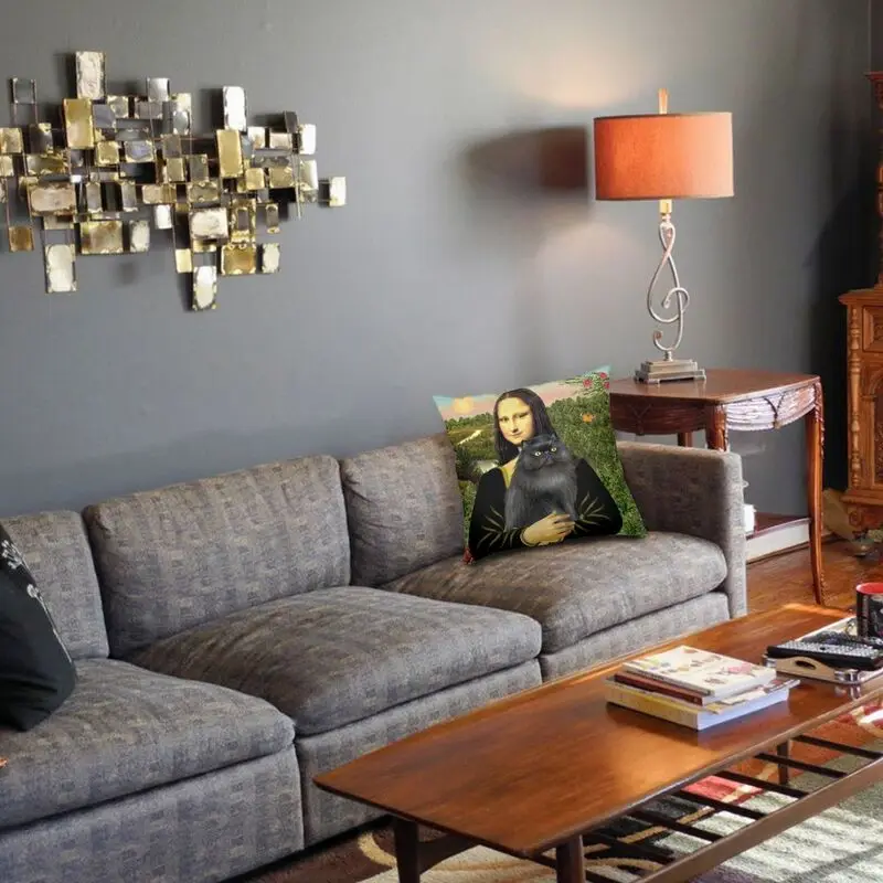 Чехол с забавной надписью Мона Лиза и ее на подушку в виде персидской кошки