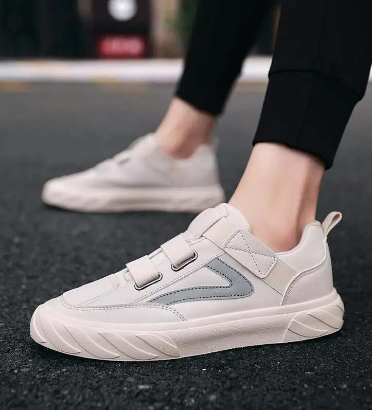 Кроссовки мужские из ПУ кожи Повседневная модная брендовая обувь Белые кеды