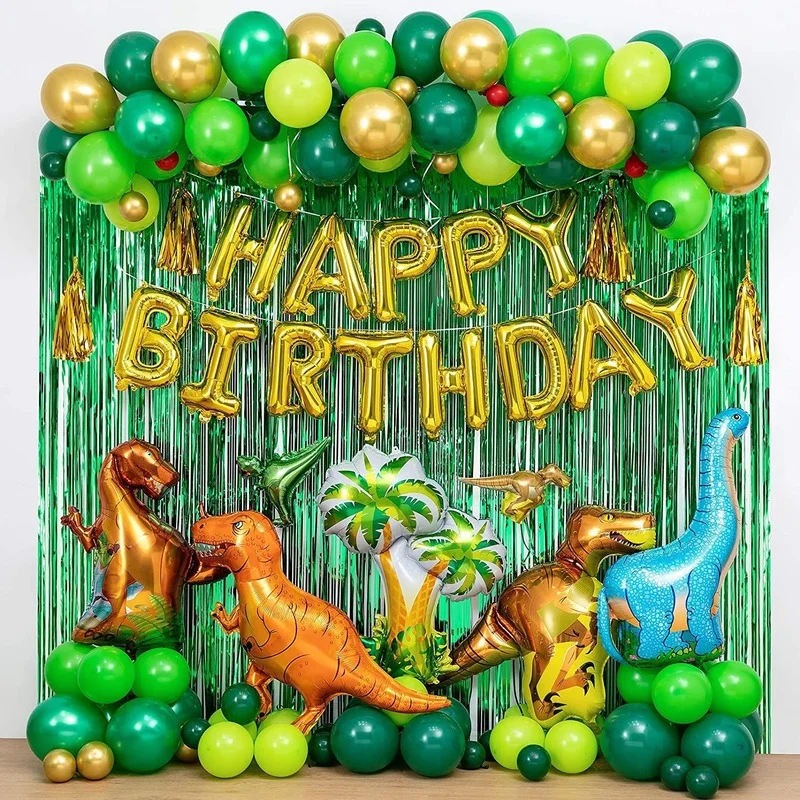 

113PCS Baby Birthday Dinosaur Balloon Set Happy Birthday Balloon Dark Green Latex Large Dinosaur Set Theme Decoration Party Gift