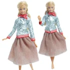 Модное серебристое кожаное пальто, куртка, Женская длинная юбка, красный бант, повседневная одежда, аксессуары для куклы Барби, игрушки для девочек