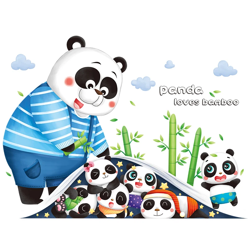 

Cartoon Panda and Bamboo Kids Wall Sticker Living Room Home Decor Baby Room Wall Decoration Vinyl Animals Mural