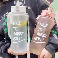 22003800ml jumbo sport water bottle with straw strap plastic cute water jug juice tea portable gym big drinking bottle bpa free