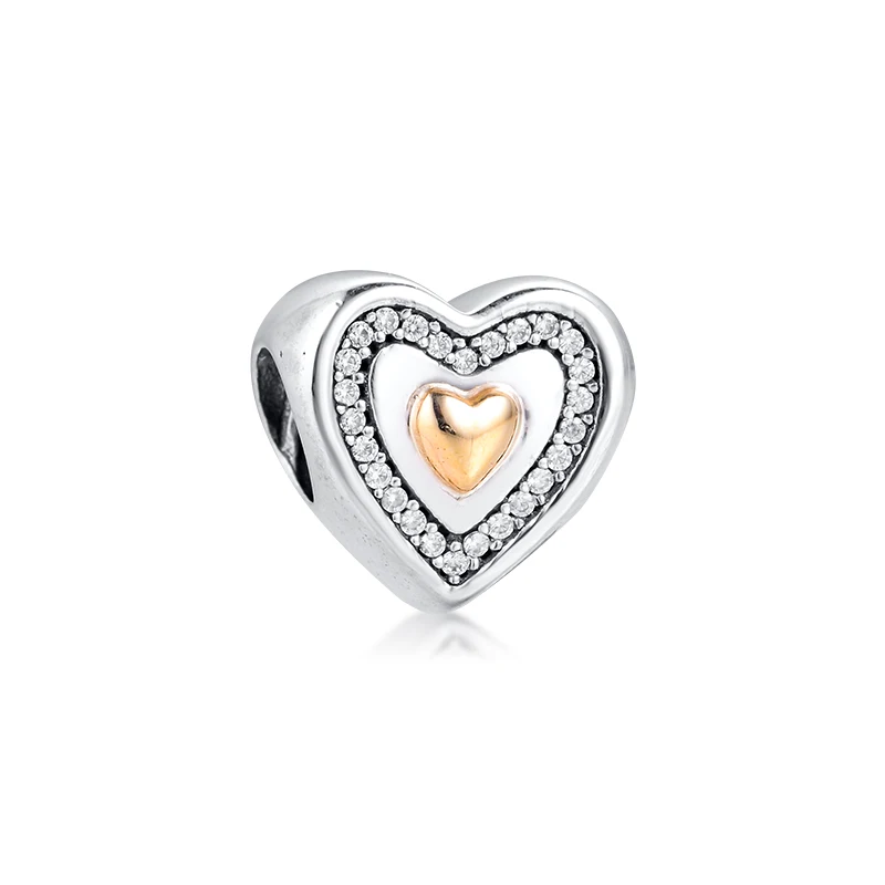 

CKK Fits Europe Charms Bracelet 925 Sterling Silver Clear CZ Always in My Heart Charm Beads for Jewelry Making kralen