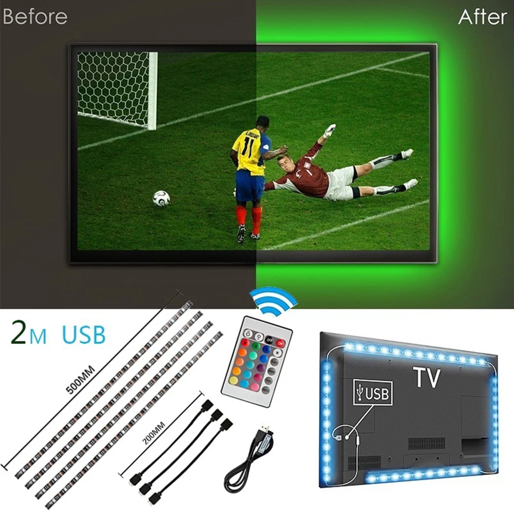 5 в 50 см 1 м 2 светодиодный ленточный светильник USB кабель силовая лампа SMD 5050 RGB 24KEY
