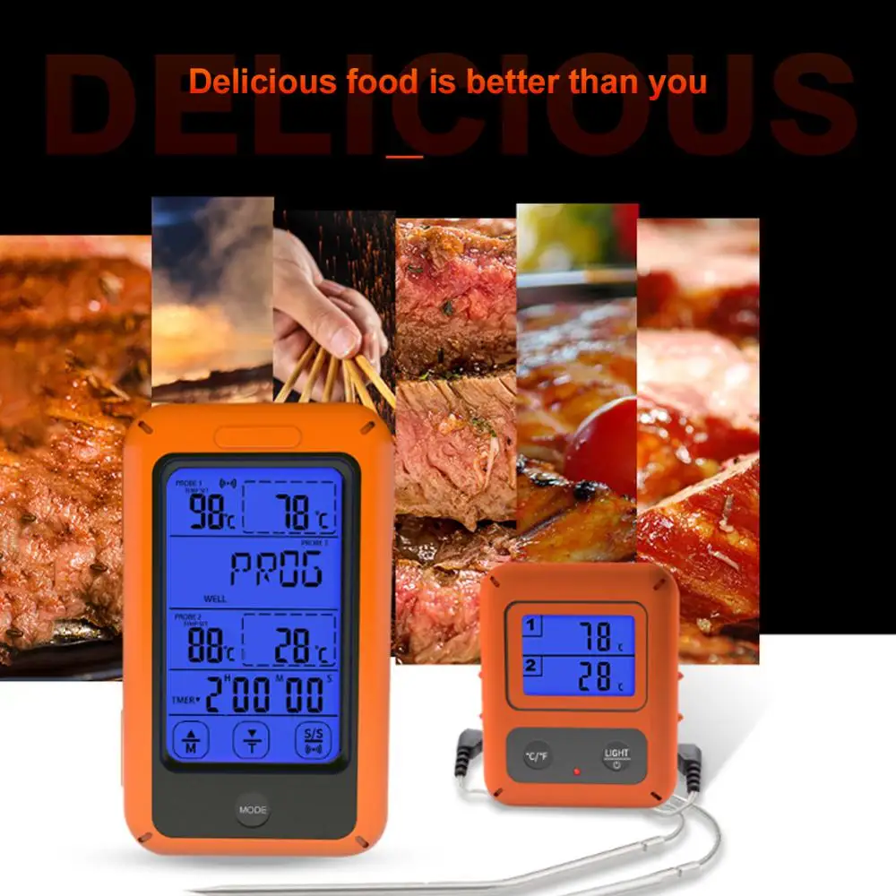 

Wireless Digital Meat BBQ, Oven Thermometer Home Use Stainless Steel Probe Large Screen with Timer