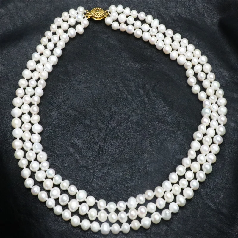Колье с натуральным искусственным жемчугом Akoya 3 ряда 7 8 мм 17 21 &quot MY4571|necklace wolf|necklace