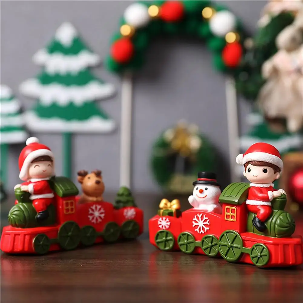 Cute Christmas Train Ornament Table Top Tree Resin Decorations Santa Claus Snowman Reindeer Figurine Statue Room Min | Дом и сад