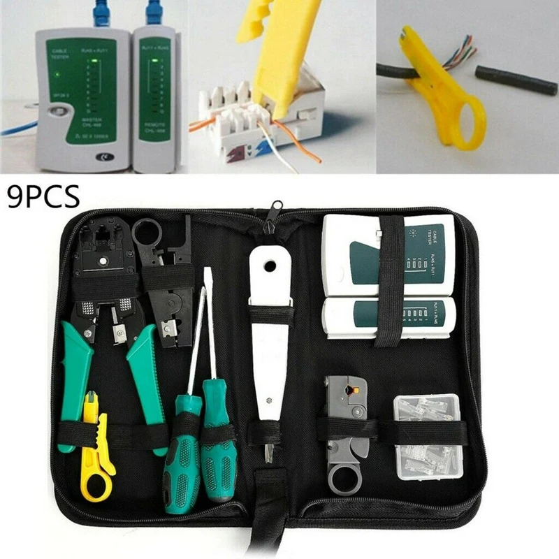 14Pcs/Set Computer Network Repair Tool Kit LAN Cable Tester Wire Cutter Screwdriver Pliers Crimping Maintenance Tool Set