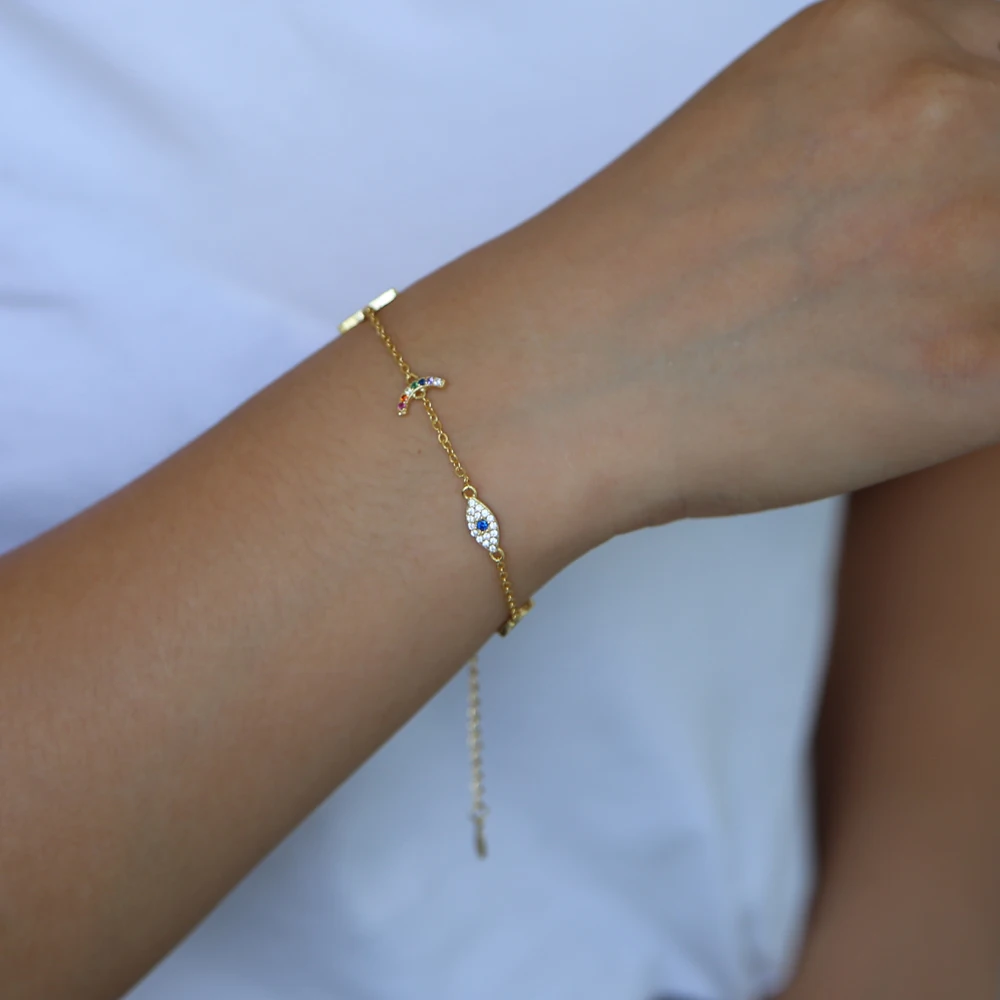 Женский очаровательный браслет цепочка с Луной звездой молнией сглаза радуги