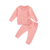 baby girl sweater pants set round neck long sleeve solid color knitwear tops elastic waist trousers