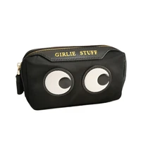 small cosmetic bag silver fashion black eyes smile leather lovely receive bag nylon fabric wash gargle bag