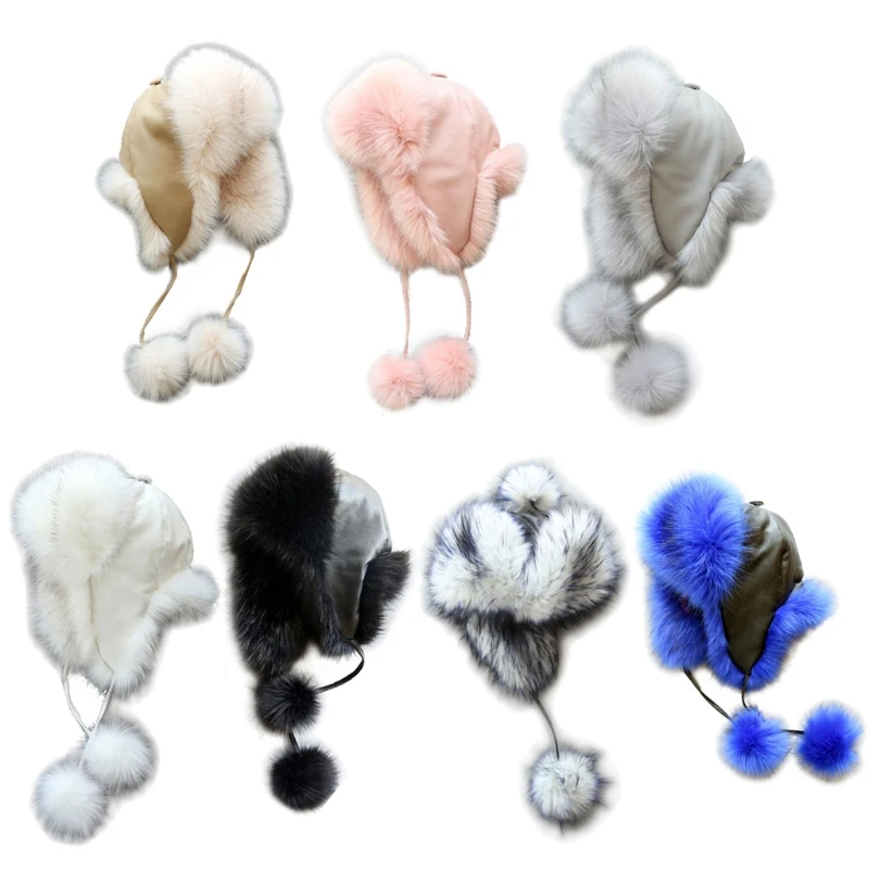 

2020 Fashion Winter Kids Hat Pu Leather Big Ball Fur Plush Windproof Warm Hat