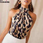 Женская летняя шифоновая блузка Unaiza, с открытыми плечами и леопардовым принтом, Повседневная рубашка без рукавов с открытой спиной, 2021