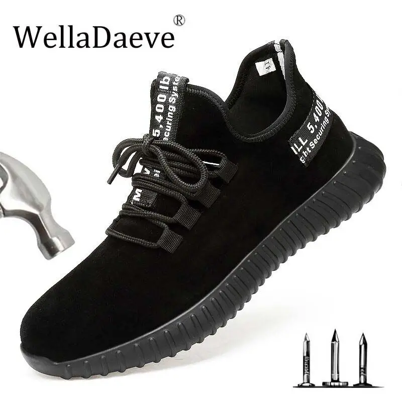

Men Steel Toe Cap Safety Shoes Lightweight Outdoor Breathable Sneakers Suede Cow Anti-smashing Indestructible Work Boots For Men