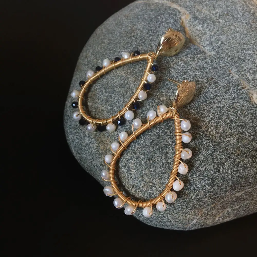 FUWO Wholesale Freshwater Pearls Drop Earrings,Gold Tone Crystal Beads Stud Earring Jewelry Gift For Women ER531 5Pairs/Lot