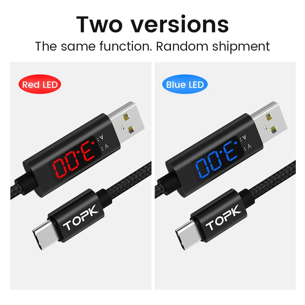 TOPK AC32 LED 3A Кабель с разъемом Micro USB Type C кабель для передачи данных мобильный