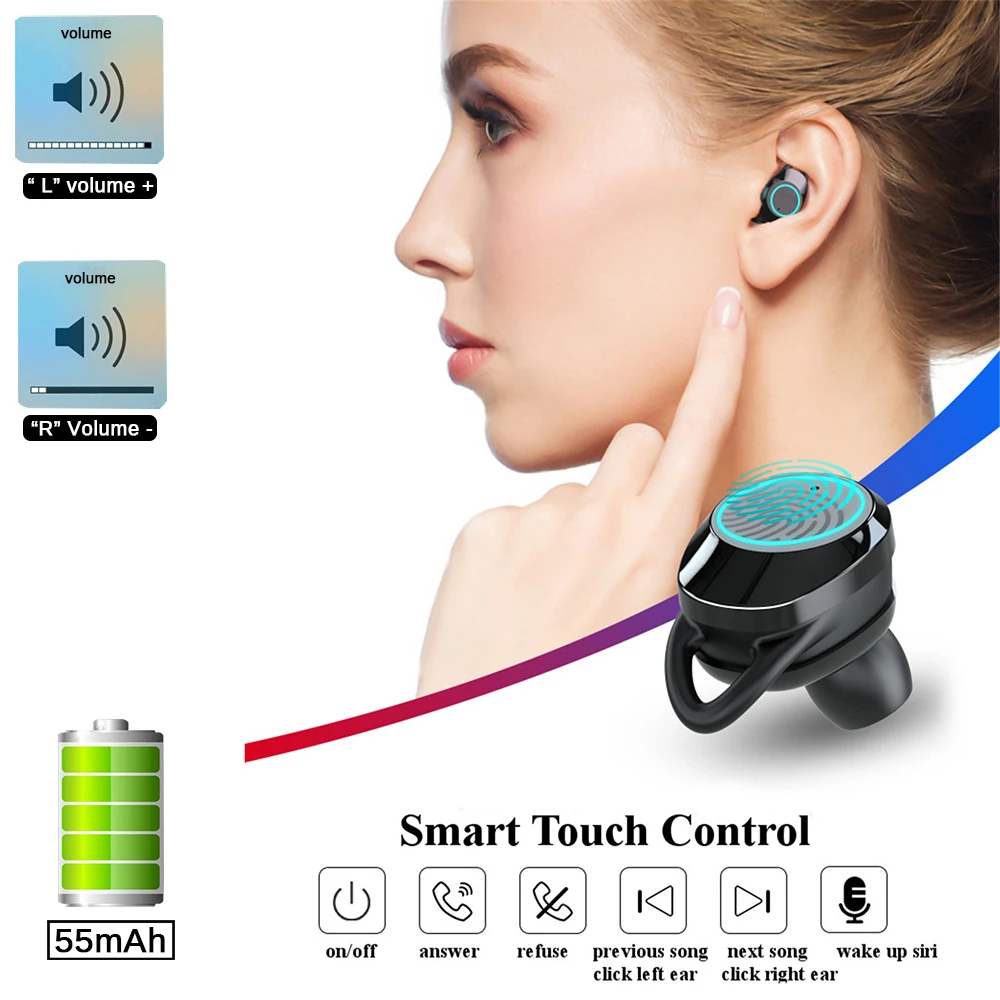 G02 5.0 Bluetooth Stereo Earphone Wireless Headphones IPX7 Waterproof Touch Earbuds Headset 3300mAh LED Display Smart Power Bank |