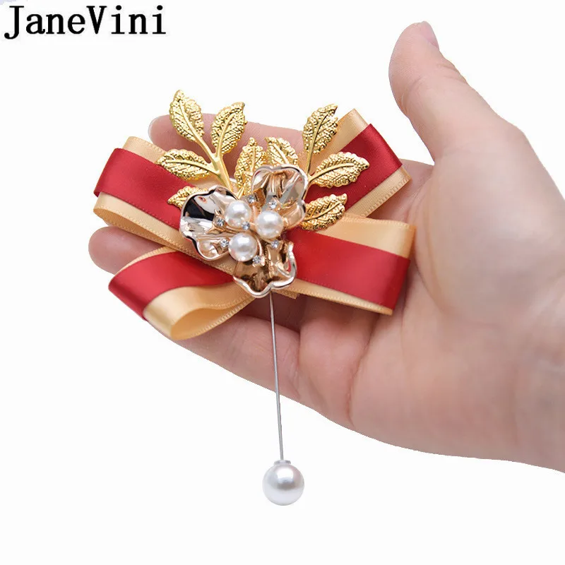 Роскошная жемчужная Золотая корсажная бутоньерка jaevini с листьями для невесты