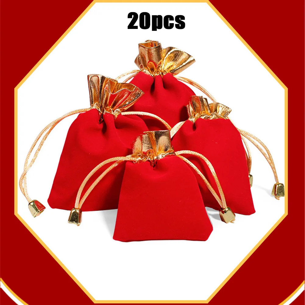 

20Pcs Red Phnom Penh Jewelry Bag Simple Bound Flannel Bronzing Gift Bag Candy Storage Bag Festive Wedding Gift Bags