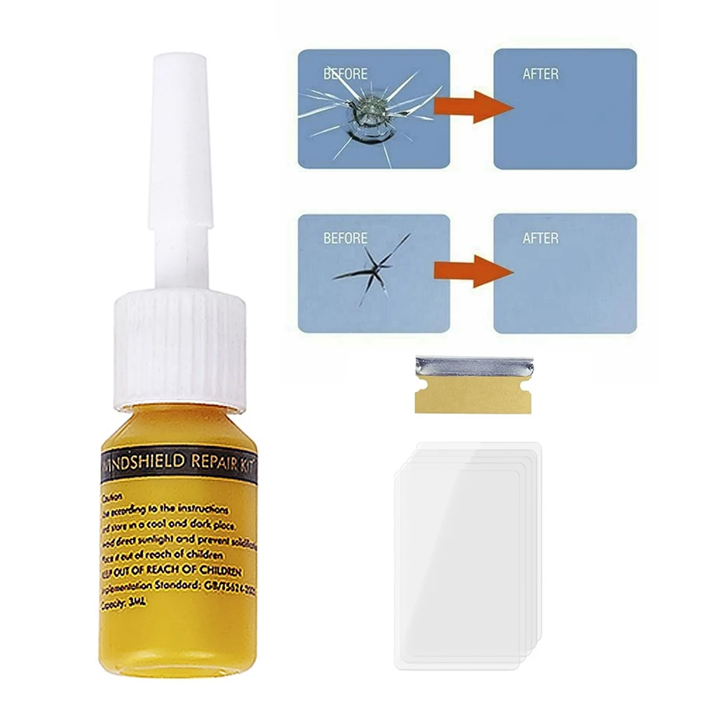 

Window Repair Kit Car Windshield Repair Tool Glass Fluid Resin Cure Strips Razor Blade Kit Windscreen Glass Crack Repair Tool