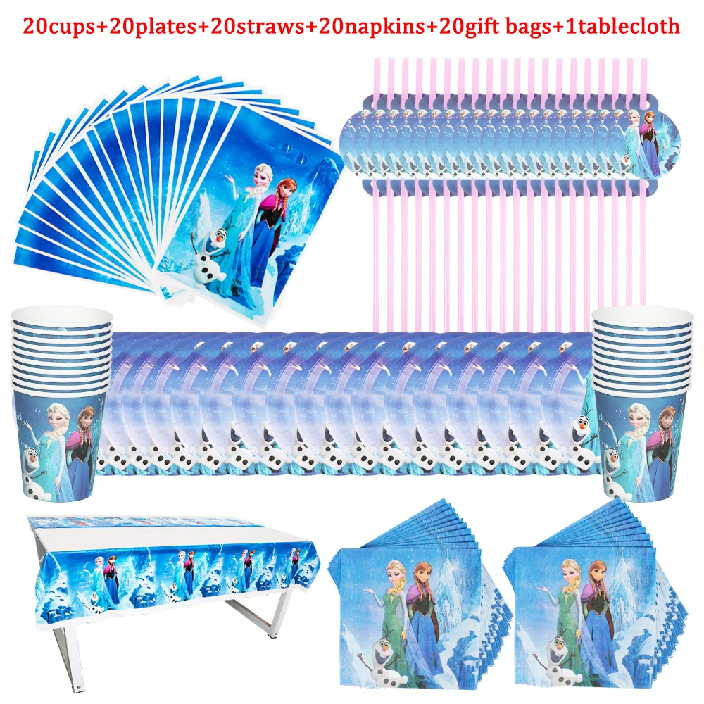 

Disney Frozen Elsa Anna Princess Birthday Party Decorations Disposable Tableware Plates Napkins Baby Shower Supplies Hot Sale