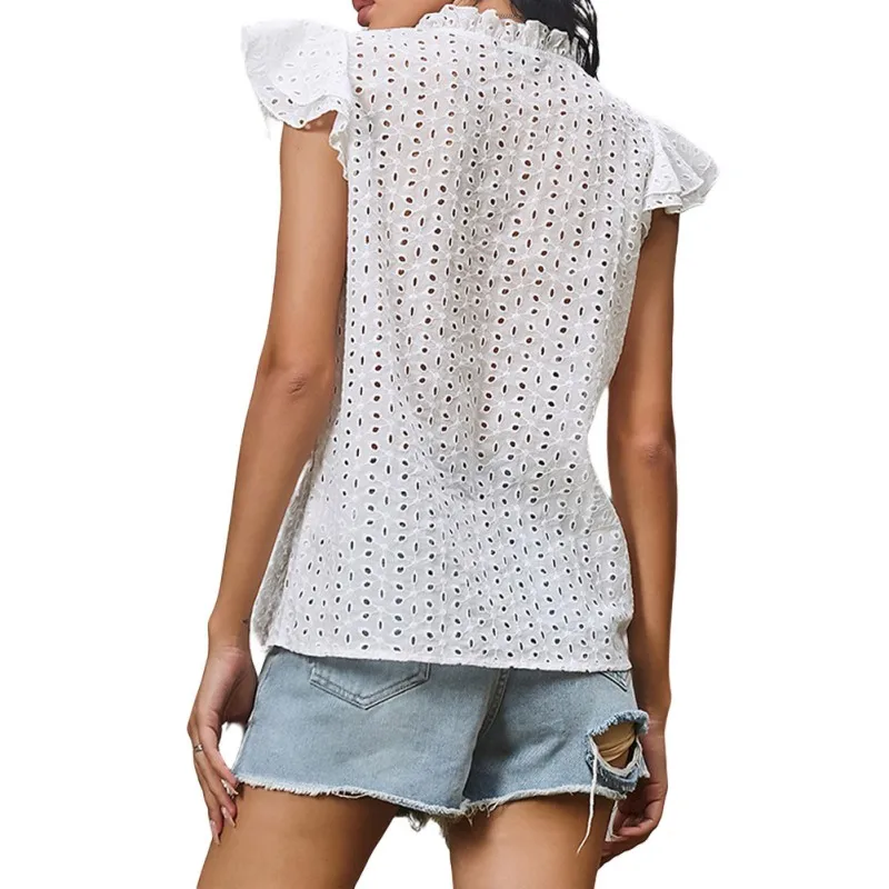 

Women Summer Hollow Out Blouse Lotus Leaf Sleeve Sweet Casual Shirt Ladies Blouses blusas y camisas chemise femme