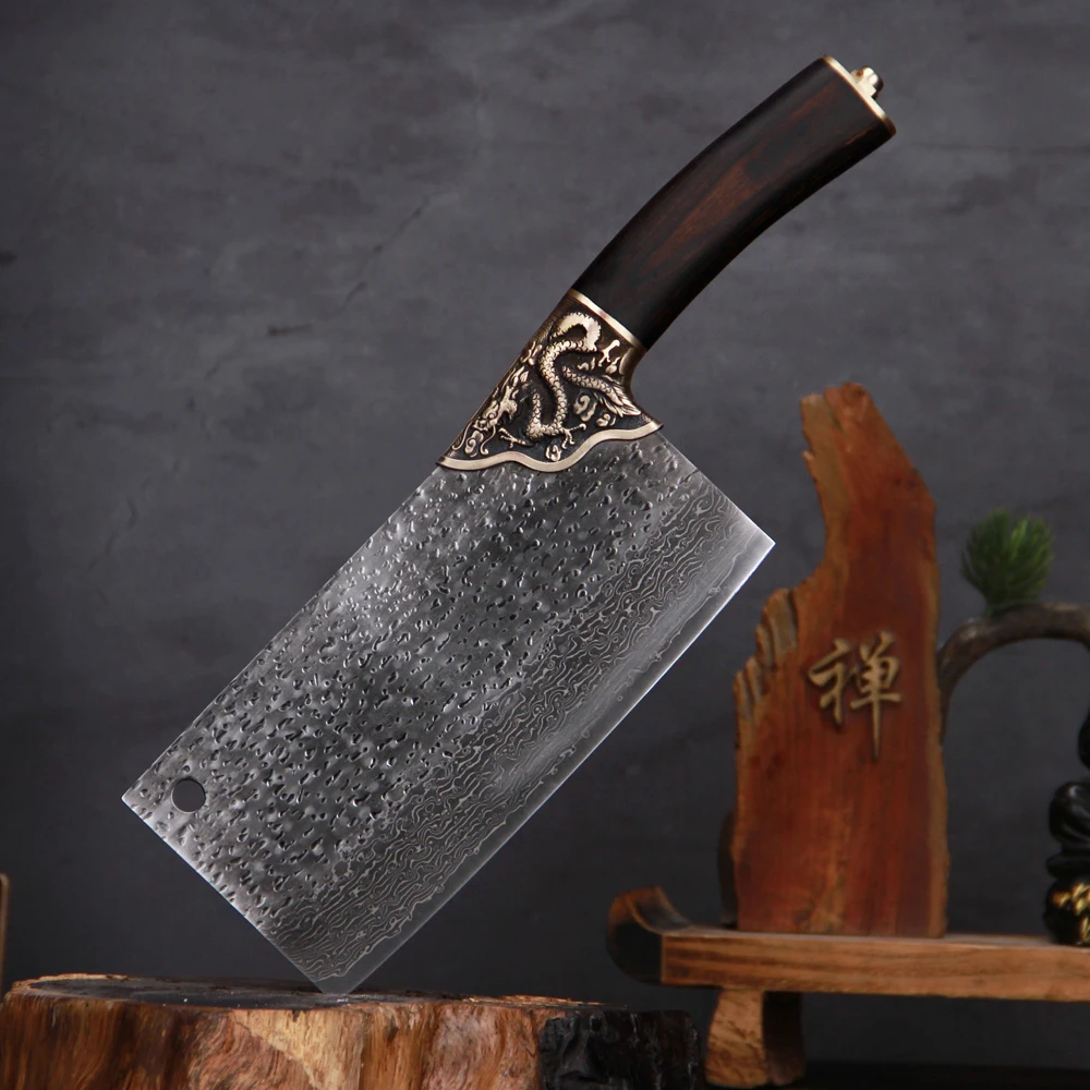 

New 8 Inch Beautiful Longquan Knife With Patterns 67 Layers Damascus Steel Kitchen Knife Sharp Slcing Cleaver Chinese Chef Knife