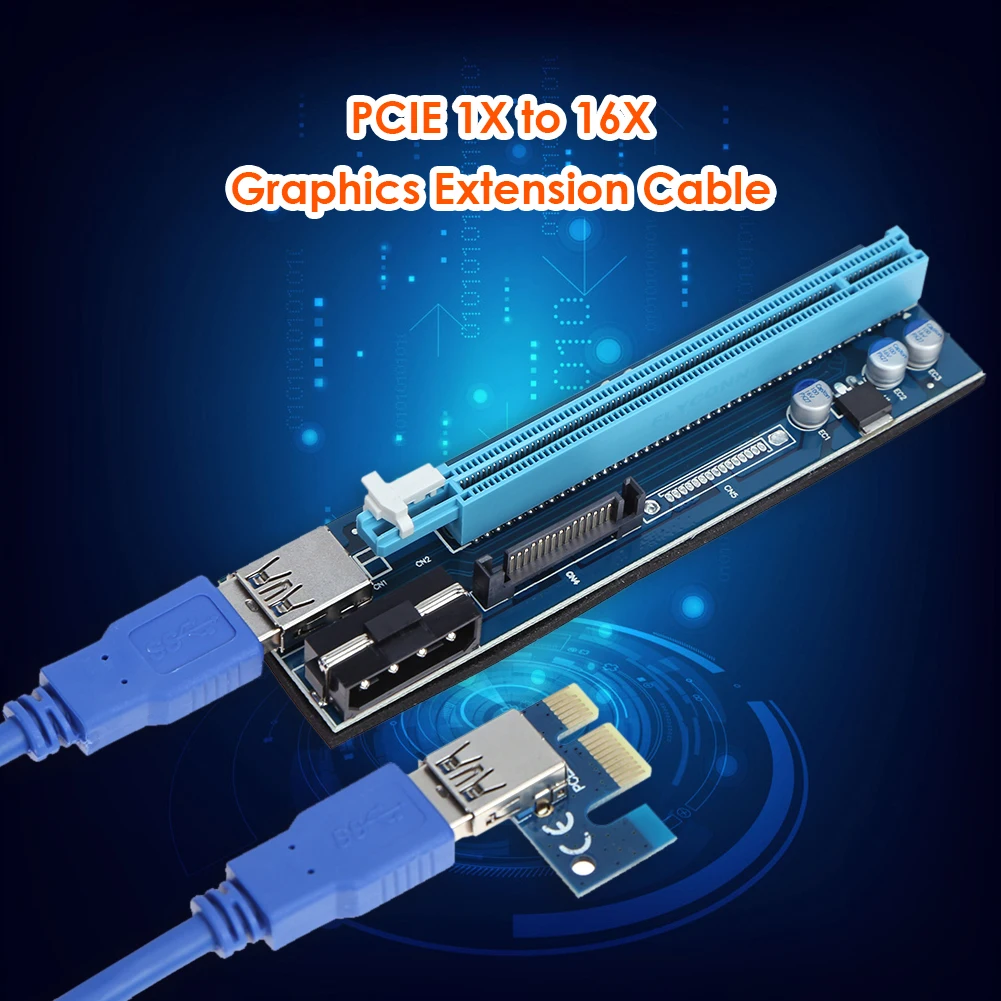

PCI-E Graphics Card Riser PCI-E 1X 4X 8X 16X Extension Cable Adapter 6 Pin Power Supply Gold-Plated USB Interface