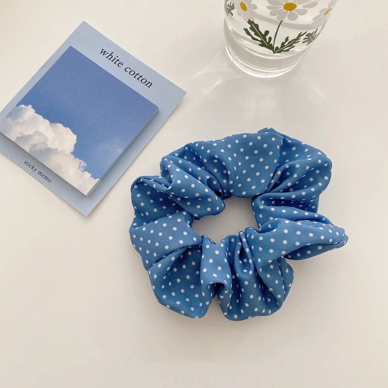 

Blue Sweet Hair Scrunchies Fashion Simple Basic Elastic Hair Bands Ponytail Holder Dot Stripe Scrunchie Hair Tie For Girl Women