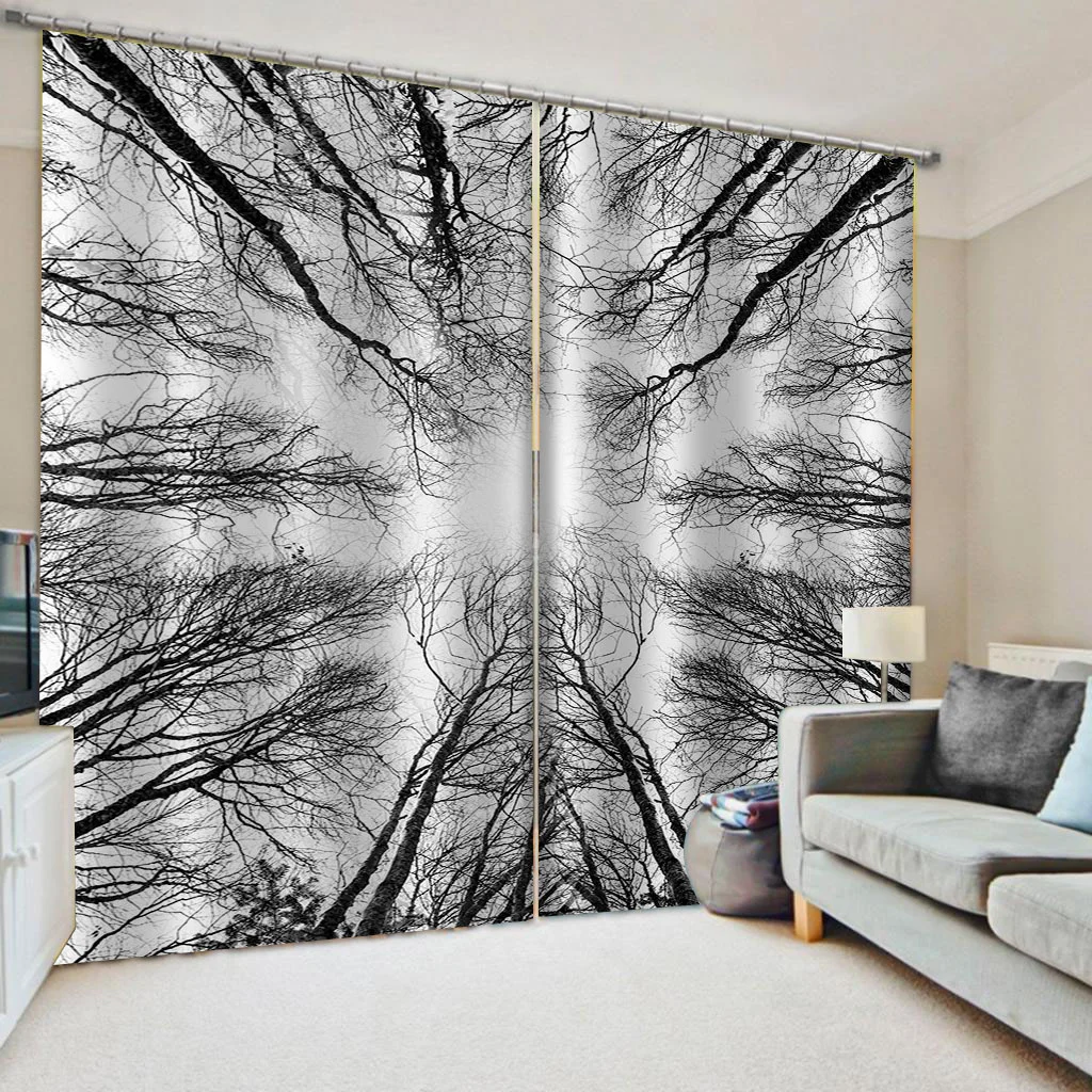 

Black And White Curtain Blackout 3D Curtains For Living Room Bedroom Window Treatment Tree Drape Cortains