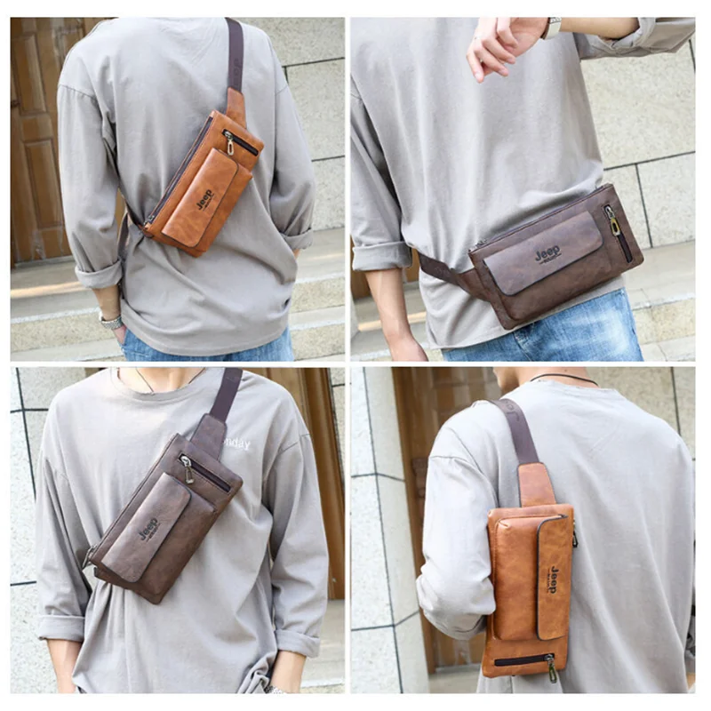 Мужская брендовая слинг сумка JEEP BULUO оранжевая повседневная кожаная нагрудная