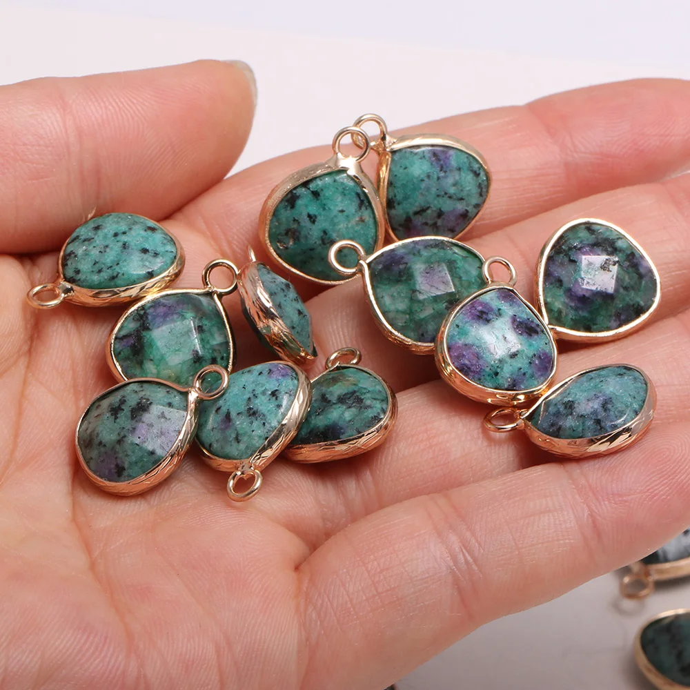 

2pcs Natural Faceted Charms Water Drop Shape Epidote Stone Pendants for Earring Necklace Jewelry Making Women Gift Size 13x18mm