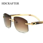 Солнцезащитные очки без оправы HDCRAFTER, винтажные брендовые дизайнерские квадратные очки с защитой от царапин, с натуральным гудком, для мужчин и женщин