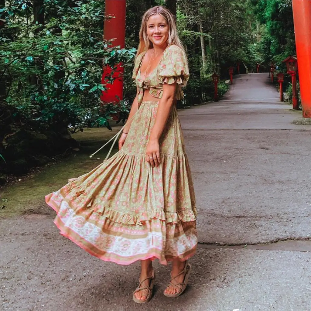 Милое богемное искусственное платье укороченный топ с принтом Далии +