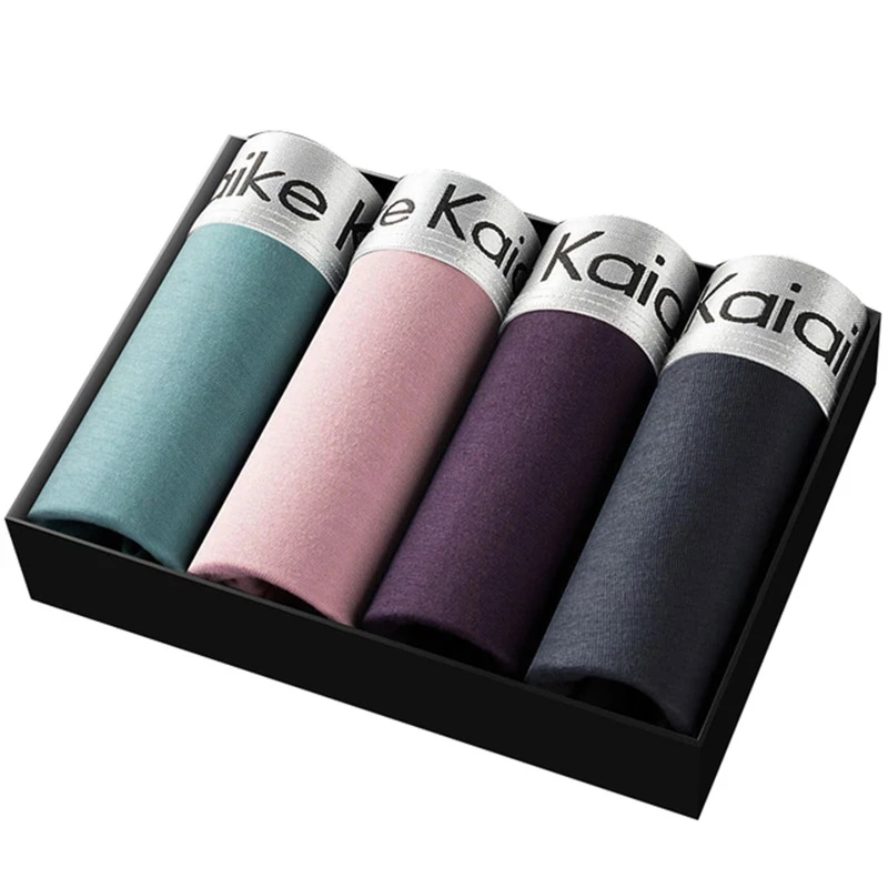 4Pcs / Boxer Underwear Men's Cotton Sexy Solid Color Elastic Underwear Antibacterial Youth Fashion Breathable Flat Shorts