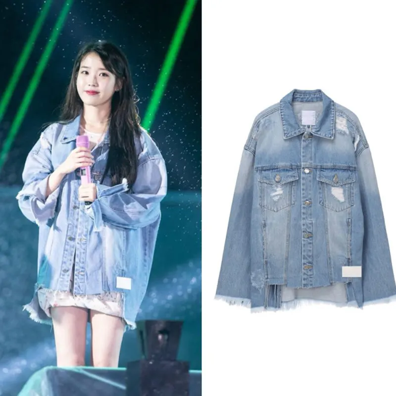 

kpop IU Lee Ji Eun same korean autumn streetwear blue Denim jacket female Harajuku wind student fashion loose jacket women coat