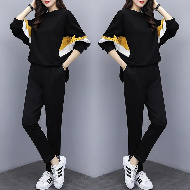 Женский спортивный костюм TiLeewon черный цвет повседневный комплект из двух