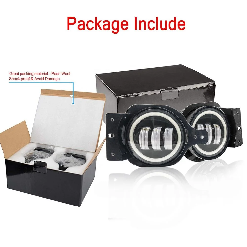 

Pair 4 inch Round LED Fog Lights With Bracket Halo Angel Driving Lamps for 18-19 Jeep JL Rubicon
