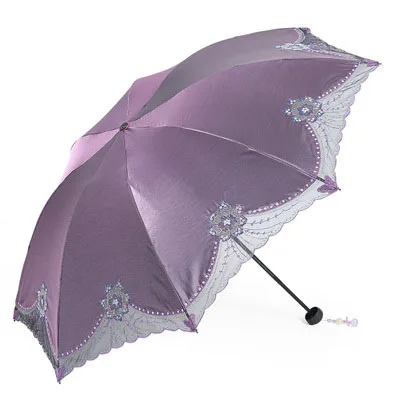 purple Creative all steel 8 bone umbrella stand sun umbrella sunscreen anti-UV lace embroidered umbrella female tri-fold umbrella - Цвет: purple