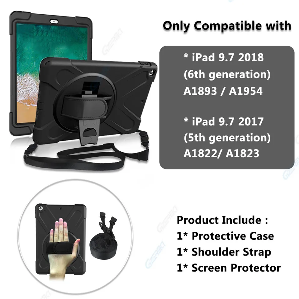 Для Apple iPad 9,7 дюймов чехол для планшета противоударный 360 с подставкой и плечевым ремнем Чехол для iPad 6-го 5-го поколения