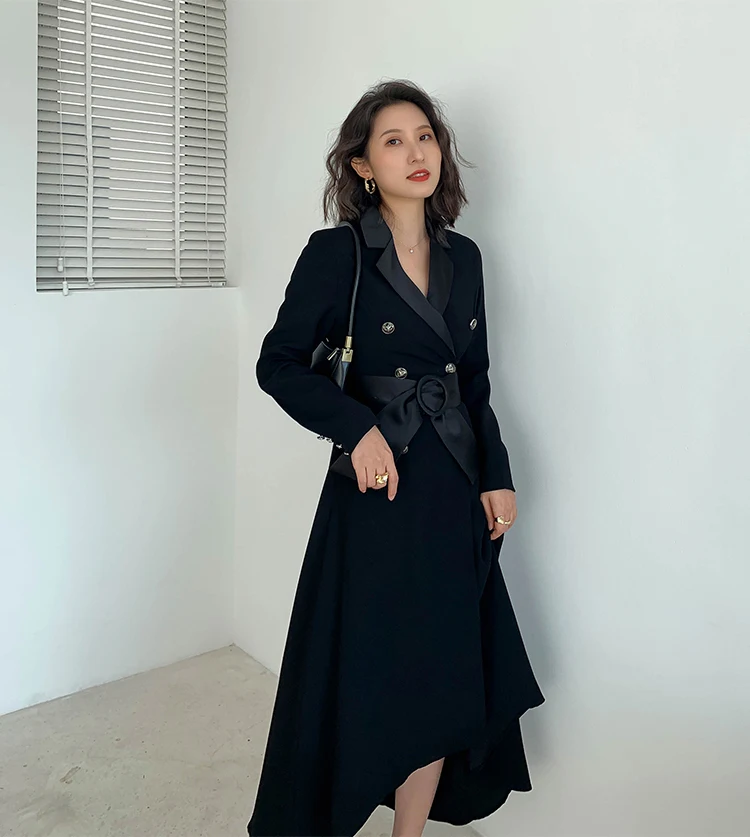 Женское элегантное офисное платье двубортные вечерние платья с поясом весна 2020